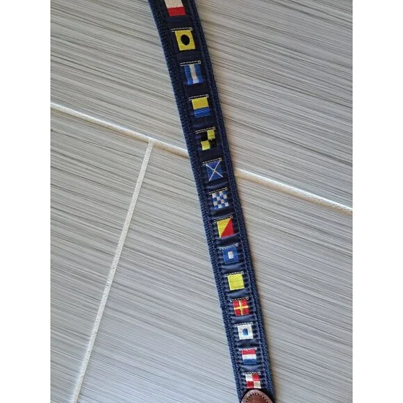 Leather Man Ltd Nautical Flag Belt Leather Trim Brass Buckle CT Mens 40 Maritime - Picture 13 of 13